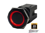 PLASHLIGHTS Marine Push Button Switch - Red LED - 20a - Black Anodized- On/Off - Latching | PL22BLK-L-RD