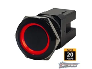 PLASHLIGHTS Marine Push Button Switch - Red LED - 20a - Black Anodized- On/Off - Latching | PL22BLK-L-RD