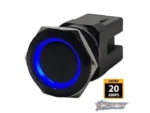 PLASHLIGHTS Marine Push Button Switch - Blue LED - 20a -Black Anodized- Momentary | PL22BLK-M-BL