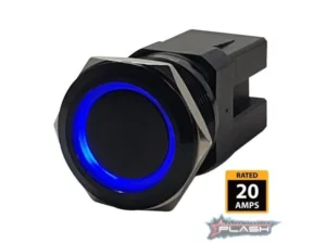 PLASHLIGHTS Marine Push Button Switch - Blue LED - 20a -Black Anodized- Momentary | PL22BLK-M-BL