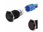 PLASHLIGHTS Push Button Illuminated Switch - Ip67 - Red - Black Anodized - Momentary | PL22S-M-12VR-BLK